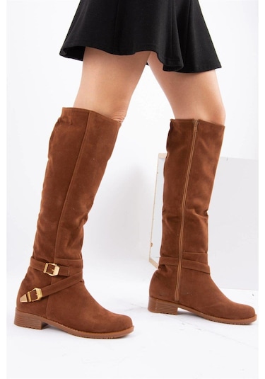 Fox Shoes E726203402 Taba/altın Süet Alçak Topuklu Kadın Çizme Taba/altın-süet