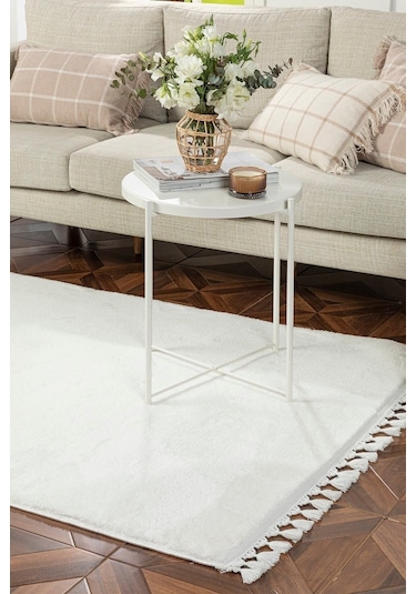 Saraz Halı Comfort Puffy Peluş Halı Beyaz