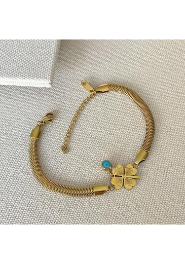 İtalyan Yonca Bileklik Kolye Çelik Set Çok renkli