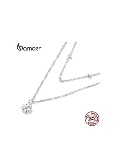 Bamoer 925 Ayar Gümüş Yonca Kolye Kolye Kadınlar İçin Moda Çift Katmanlı Kolye Güzel Takı Dostluk Hediye Gümüş