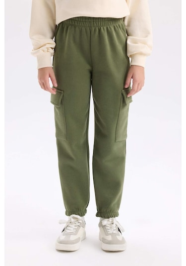 DeFacto Kız Çocuk Kargo Cepli Beli Paçası Lastikli Jogger Eşofman Altı D2292A824WNKH210 Haki