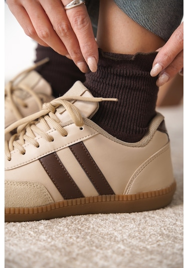 Garantili Agnus Günlük Ortopedik Kadın Sneaker Spor Ayakkabı Bej