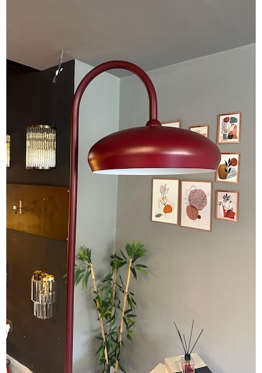 Vişne Çürüğü Lambader Modern Dekoratif Metal Oturma Odası Çalışma Odası Zemin Lambası Bordo
