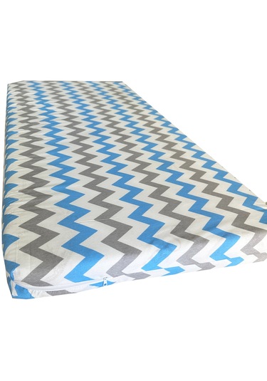 Çocuk Yatağı 60x120x6 Cm Vip Oyun Parkı Sünger Yatak Bebek Yatağı-mavi Gri Zikzak