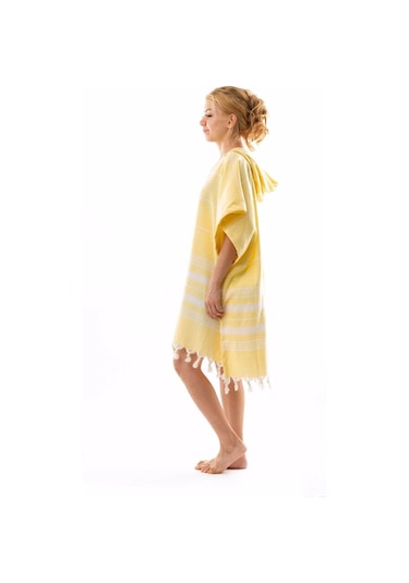 %100 Pamuk Yetişkin Peştemal Panço Bornoz Plaj Havlusu Sarı L-xl Sarı