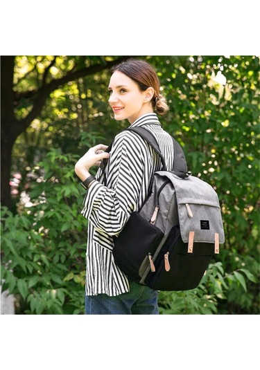 Jialan Anne Bebek Bezi Çantaları Landuo Anne Büyük Kapasiteli Siyah - Gri