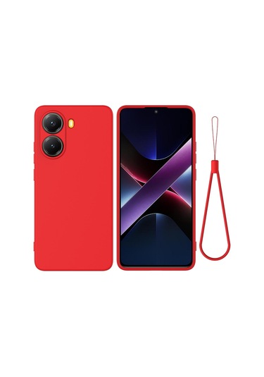 Xiaomi Poco X7 Pro İçin Düz Renk Sıvı Silikon Damlamaz Tam Kapsama Telefon Kılıfı Kırmızı
