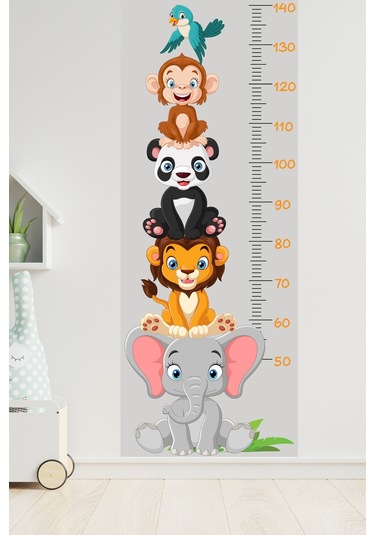 Sevimli Safari Hayvanları Boy Ölçüm Cetveli Boy Ölçer Sticker