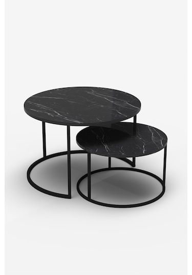 Orta Sehpa Bade İkili Lüx Yan Sehpa Masa Bendir Siyah