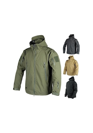 Erkekler İlkbahar Sonbahar Düz Renk Trençkot Kapşonlu Uzun Kollu Cepler Fermuar Pat Rüzgarlık Sıcak Raptiye Bant Tasarım Dağcılık Ceket Haki