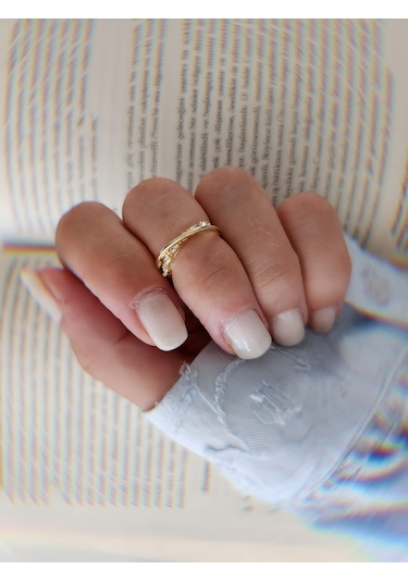 İki Sıralı Çapraz Zirkon Taşlı Ayarlanabilir Gold Altın Renkli Yüzük Gold