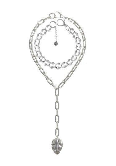 Labalaba Kadın Antik Gümüş Kaplama 2' Li Yaprak Uçlu Tasarım Kolye& Choker Gümüş