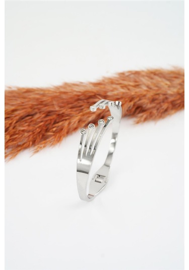 Kadın 316 L Paslanmaz Çelik Anti Alerjenik Zirkon Taşlı Çelik Bileklik -3553 Gümüş