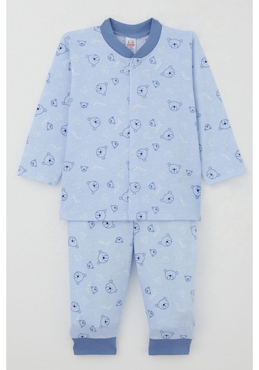 Breeze Erkek Bebek Pijama Takımı Sevimli Ayıcık Figürlü Yıldız Desenli 4 Ay-1 Yaş, Mavi Mavi