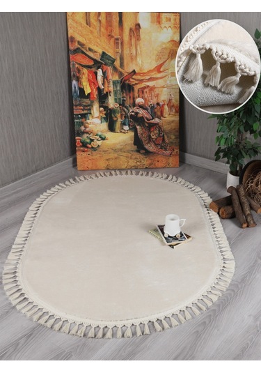 My Evilla Modern Dekoratif Kaymaz Taban Rabbit Oval Örgü Saçaklı 001