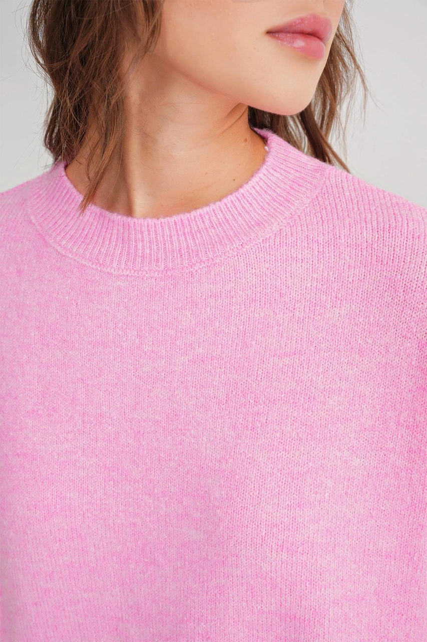 Mixray 6913 Kadın Salaş Yumuşak Dokulu Oversize Triko Kazak Pembe