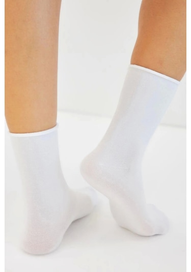 Bambu Kadın Lastiksiz Beyaz Soket Dikişsiz Premium Çorap 3'lü Pkt