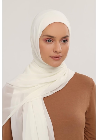 Hazır Pratik Lüks Geçmeli Lastikli Boneli Şifon Şal Ekru