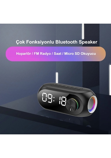 Hymark Bluetooth S8 Rgb Led Işıklı Dijital Saat Alarm Şarjlı Hopa