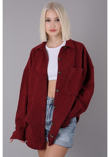 Madmext Kırmızı Oversize Gömlek Ceket Mg1562 Kırmızı