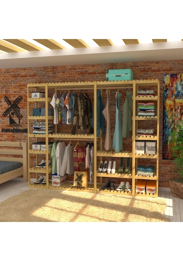 Glória - Açık Ahşap El Yapımı Gardırop
