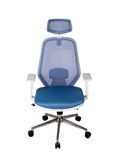 Ofisbazaar Dali Beyaz Fileli Yönetici Koltuğu Ergonomik Başlıklı Ofis Koltuğu Açık Mavi Mavi