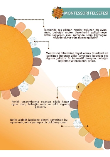Mordesign Bebek/çocuk Oyun Halısı, Yenidoğan Emekleme Pedi, Aktivite Matı, Çok Amaçlı Minder, Sunny Serisi 125 X 125 Turuncu