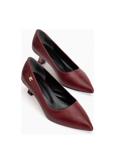 Suins Molina Model Kadın Mini Topuklu Stiletto Ayakkabı Bordo
