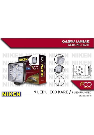 Nıken 9v-48v Çalışma Lambası 9 X 3w Power Ledli Kare 108 108 40 Mm