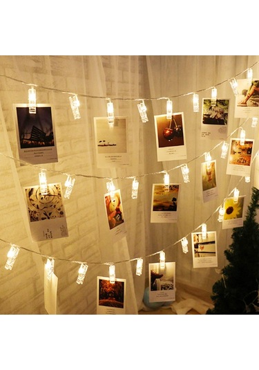 Mobgift Şerit Led Işıklı Fotoğraf Mandalları 3 Metre 20 Li Şeffaf Sarı