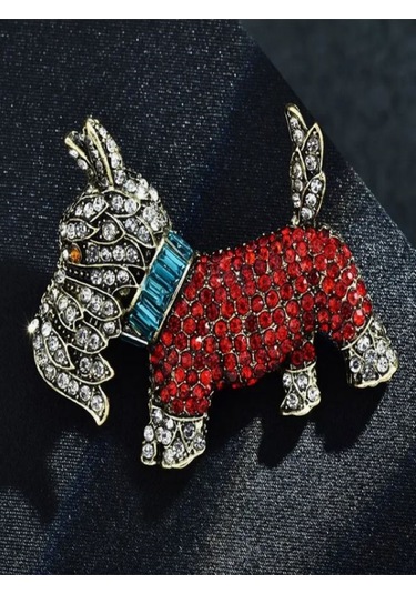 Taşlı Şirin Terrier Köpek Broşu Çok Renkli