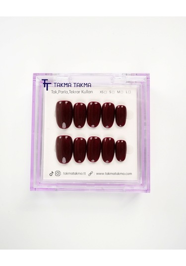 15'li Bordo Kısa Oval Tt1420 Tekrar Kullanılabilir El Yapımı Protez Takma Tırnak S