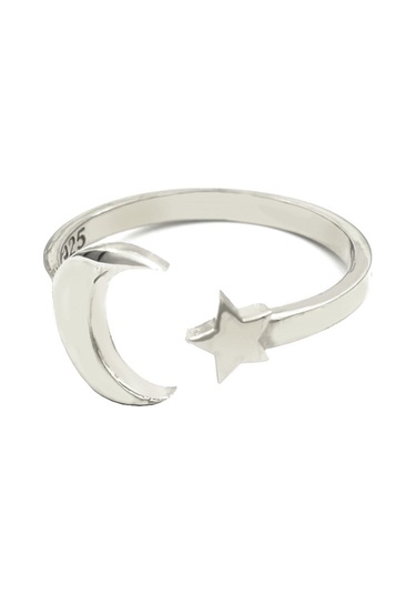 Brezza Lusso Jewelry Yıldız Ve Hilal Kadın Gümüş Yüzük Ayarlanabilir 11-17 Gümüş