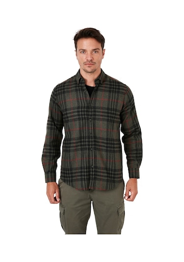 Buratti Ekoseli Uzun Kollu Slim Fit Kışlık Erkek Gömlek Cf21W112844 Haki