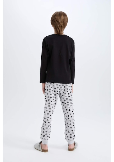 DeFacto Erkek Çocuk Minecraft Pijama Takımı Bisiklet Yaka Uzun Kollu Üst Beli Lastikli Uzun Alt D8101A824WNBK81