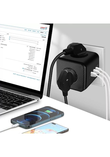 Termal Akım Korumalı Isıya Dayanıklı 3'lü Duvar Tipi Priz 2 X Usb 1 X Type C Çıkışlı 2 M