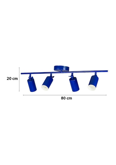 Spoti 4'lü Mavi Renk Gün Işığı Modern Tasarım Salon - Mutfak - Banyo Spot Ledli Sıralı Avize Mavi
