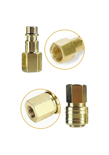 Kosona 10 Adet Bakır Hava Bağlantı Kitı: 2 Adet Hızlı Ayırma Konektörü, 4 Adet Dişi Ve 2 Adet Erkek 1/4" Bsp Uç, 2 Adet 8mm Hortum Ucu Altın