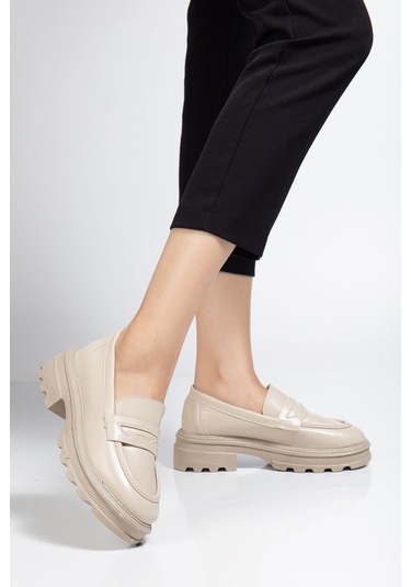 746-759 Bej Yanki Yüksek Tabanlı Loafer Ayakkabı Bej