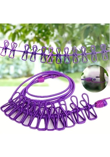 Buffer Çamaşır İpi 12 Mandallı Klipsli Lastikli Çamaşır Mandallar