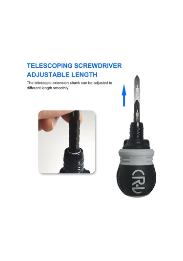 Kangvka Krom Vanadyum Çelik Ratchet Tornavida - Uzunluk Ayarlanabilir, İki Uçlu Düz + Çapraz , Ergonomik Abs Kolu, Dayanıklı Tamir Aracı Siyah/gri