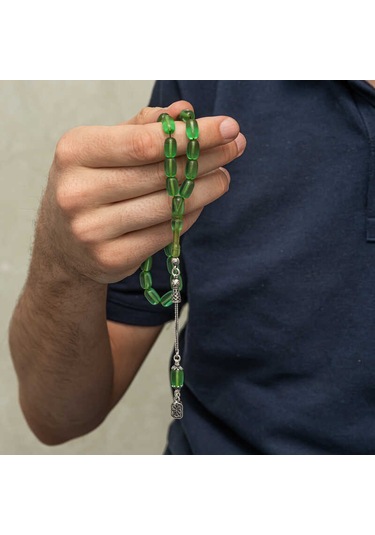 Gümüş Püsküllü Kapsül Kesim Sıkma Kehribar Tesbih Sl12601 Gümüş