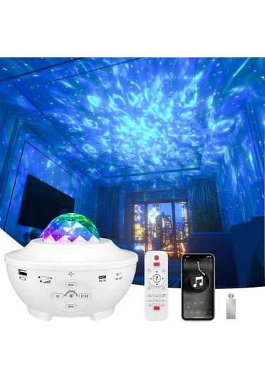 Bukrem Store Galaxy Uyumlu Star Projektör Hoparlör Rgb Lazer & Nebula Işık + Bluetooth 5.0 + Usb / Timer / Uzaktan Kumanda