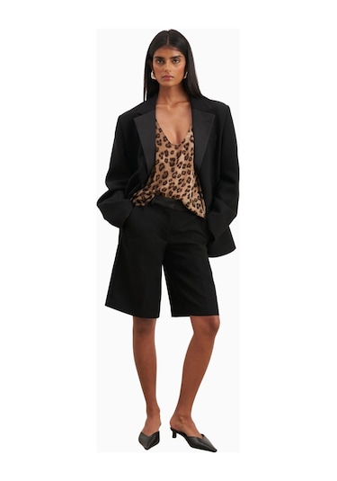 Because Of Alice Satin Detail Single Breasted Blazer Oversize Tek Düğmeli Kadın Ceket Siyah