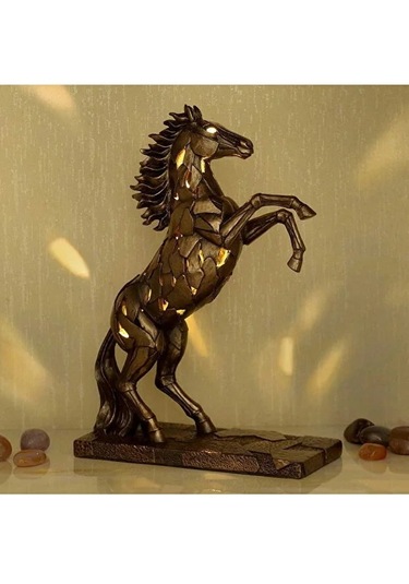 Veronese Bronz Renk Işıklı Şahlanmış At Figürü 28cm