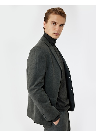 Koton Slim Fit Kapaklı Cep Detaylı Uzun Kollu Mono Yaka Blazer Ceket Antrasit 6wam50008hk Antrasit