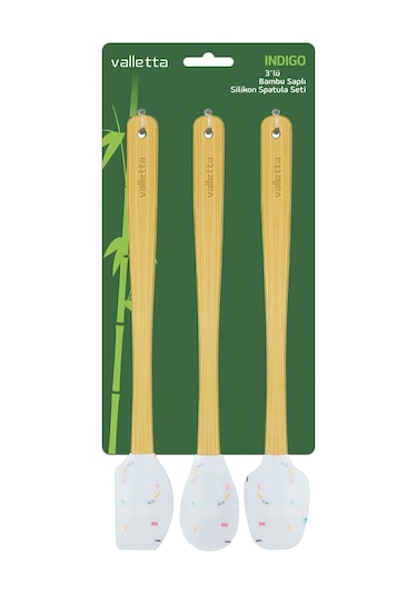 Valletta Indigo 3'lü Beyaz Renkli Noktalı Bambu Silikon Spatula