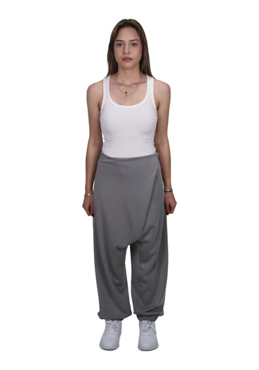 Kadın Modal Kumaş Yumuşak Dokulu Gri Şalvar Pantolon Gri