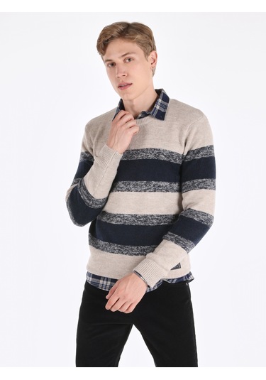 Colins Regular Fit Bisiklet Yaka Bej Erkek Kazak Cl1065734 Bej