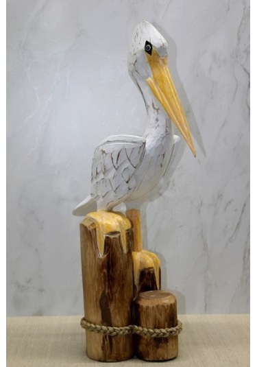 Büro Ev Ofis Dekoru İçin 60cm Maksi Ahşap Pelikan Objesi